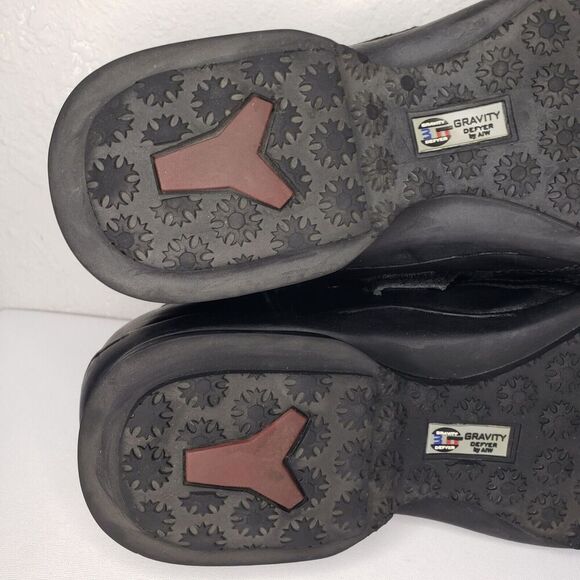 Gravity Defyer Mens Size 10 Slip On Grommet Black Leather Strap Driving Loafers